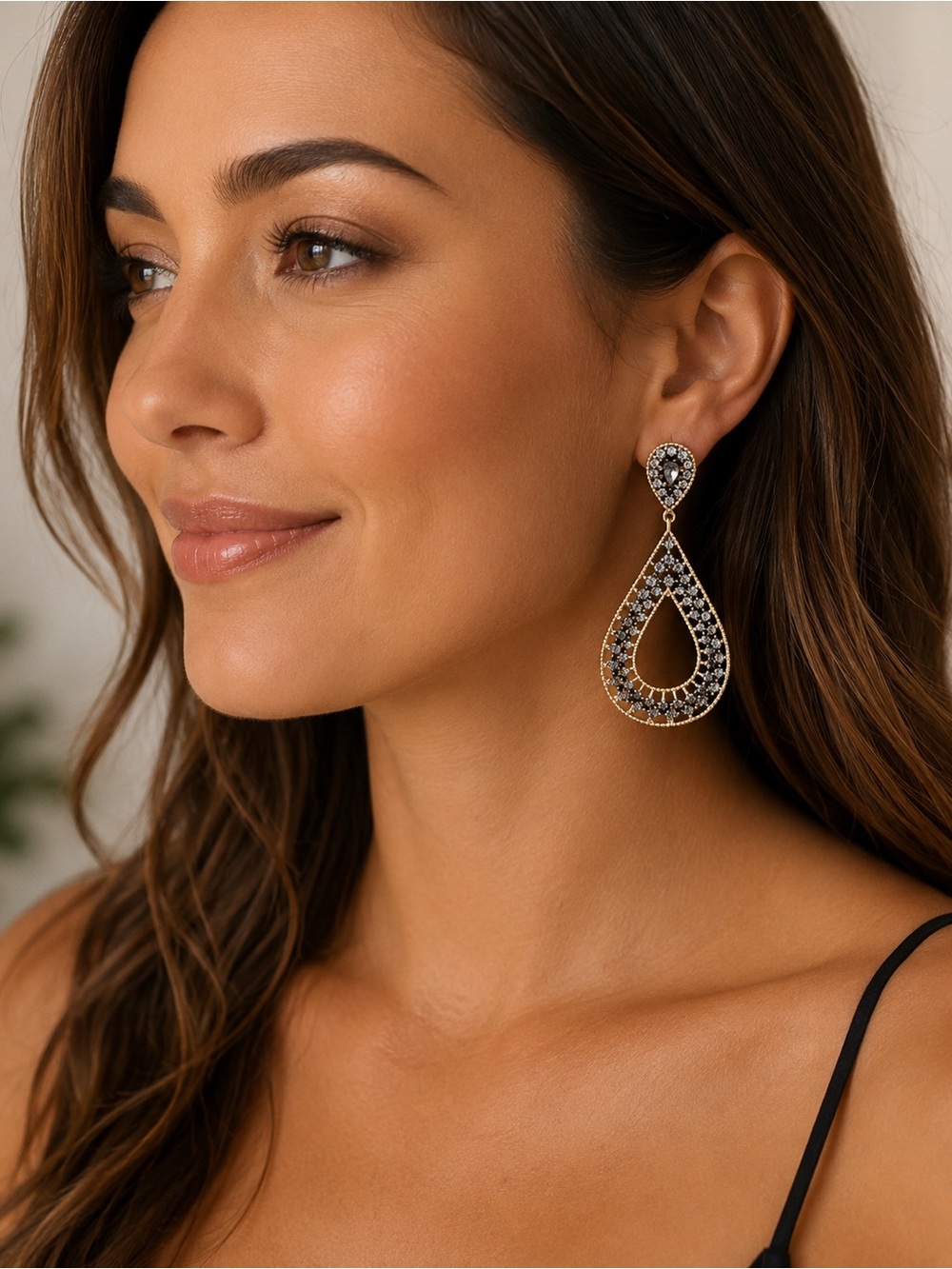 Nordstrom Gold Teardrop Earrings with Black Crystals